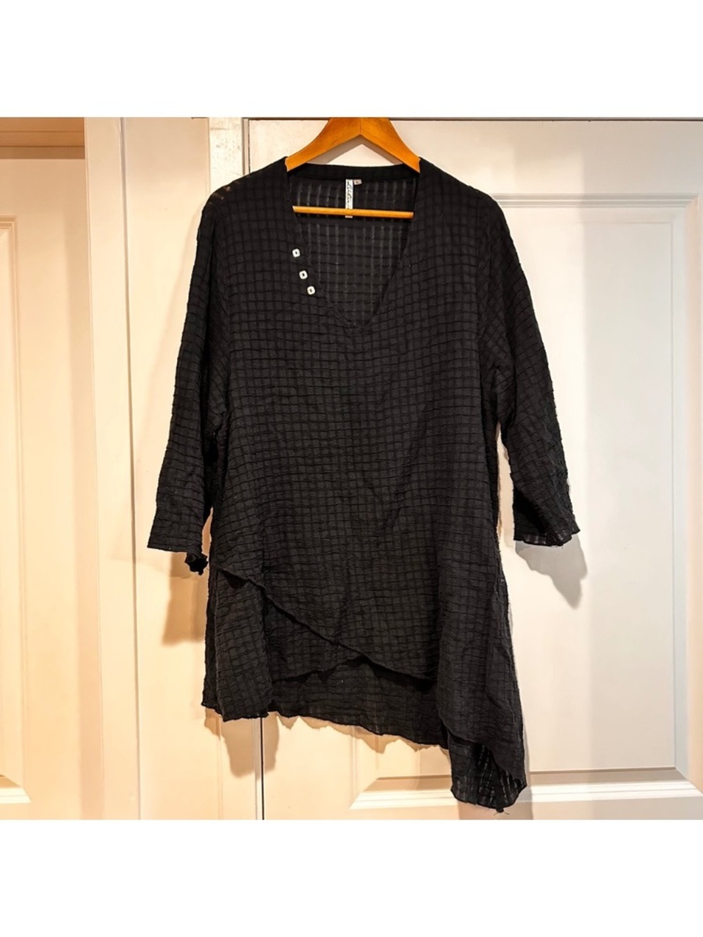 Black Textured V-Neck Womens Tunic Top